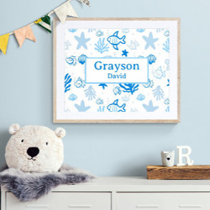Póster Ocean Fish Custom Name Nursery Boys Room Art