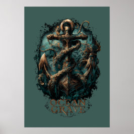 Póster Ocean Grave Kraken Anchor Dark Fantasy 