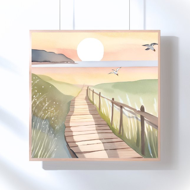 Póster Ocean Stroll | Yellow Sunset Watercolor (Subido por el creador)