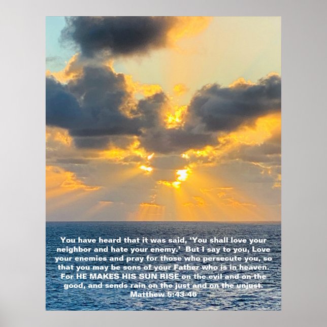 Póster Ocean Sunrise, con Scripture Verse Matthew 5:43 (Frente)