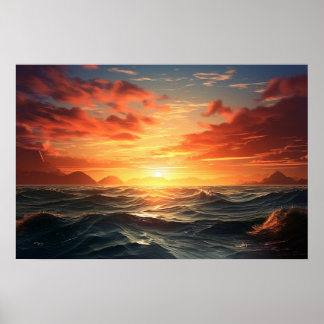 Póster Ocean Sunset (efecto de pintura acrílica) Ai Poste