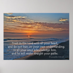 Póster Ocean Sunset Proverbs 3:5-6 Poster