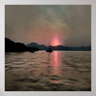 Póster Ocean Sunset Sailboat Sunset Bozburun Marmaris