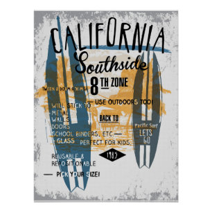 Póster Ocean Vibes Retro Surfboard