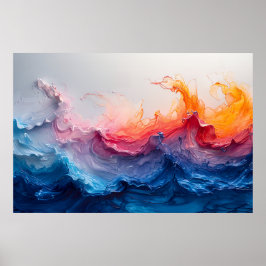 Póster Ocean Wave Fluid Art Sunset Glow Abstract