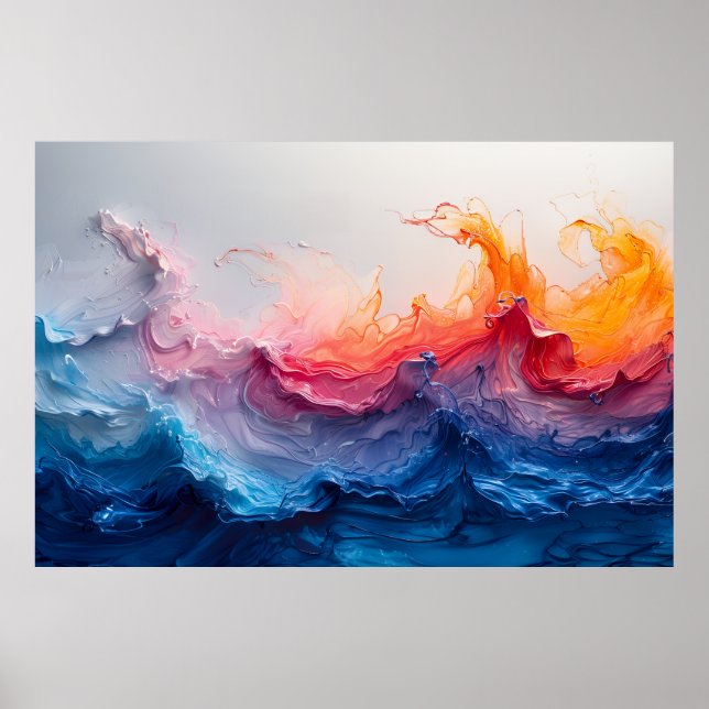 Póster Ocean Wave Fluid Art Sunset Glow Abstract (Frente)