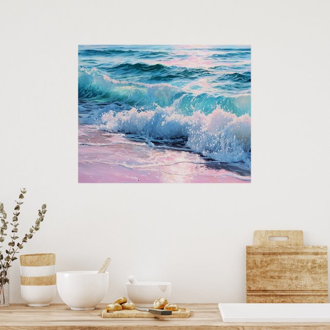 Póster Ocean Waves Crashing on Shoreline (Cocina)