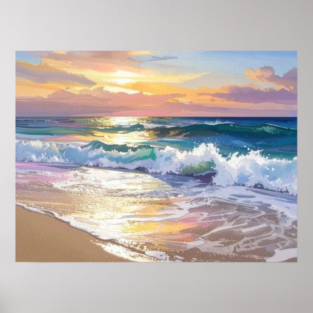 Póster Ocean Waves on the Beach in the Sunshine Art (Frente)