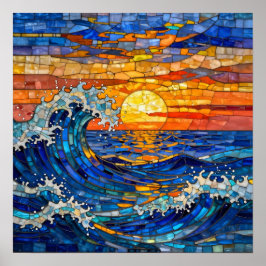 Póster Oceanic Coastal Ocean Waves Sunset