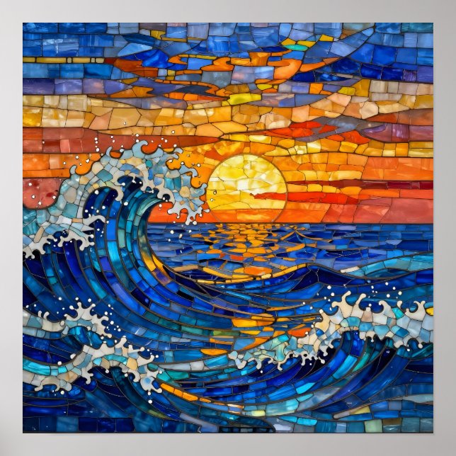 Póster Oceanic Coastal Ocean Waves Sunset   (Frente)