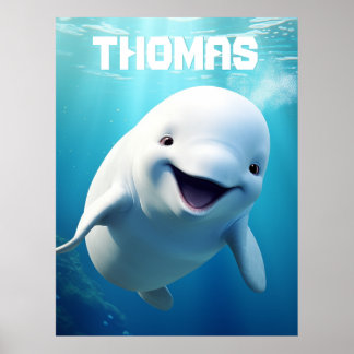 Póster Océano Ártico verde azul de ballena Beluga persona