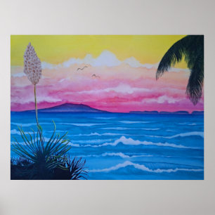 Póster Océano atardecer