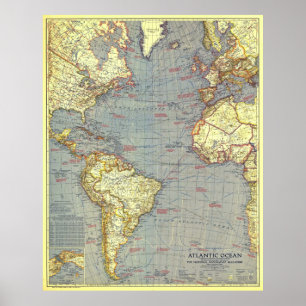 Póster "Océano Atlántico: MAP detallado de 1939 ...