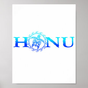 Póster Océano de tortuga honu hawaiana azul