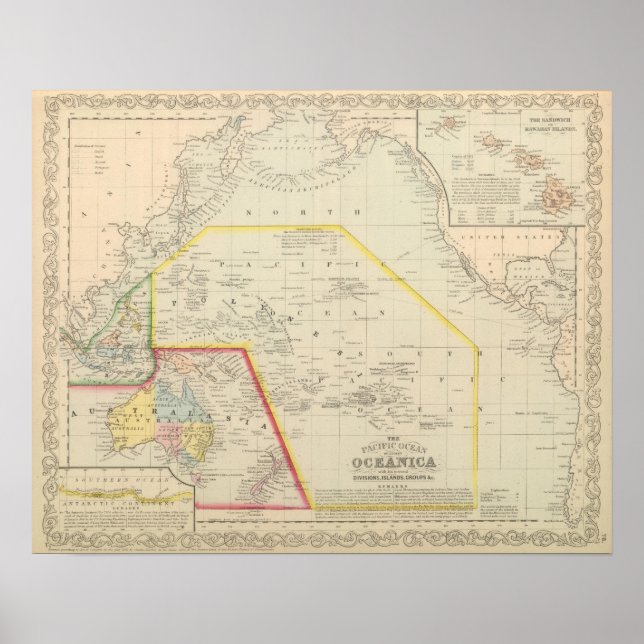 Póster Océano Pacífico, incluida Oceanía (Frente)