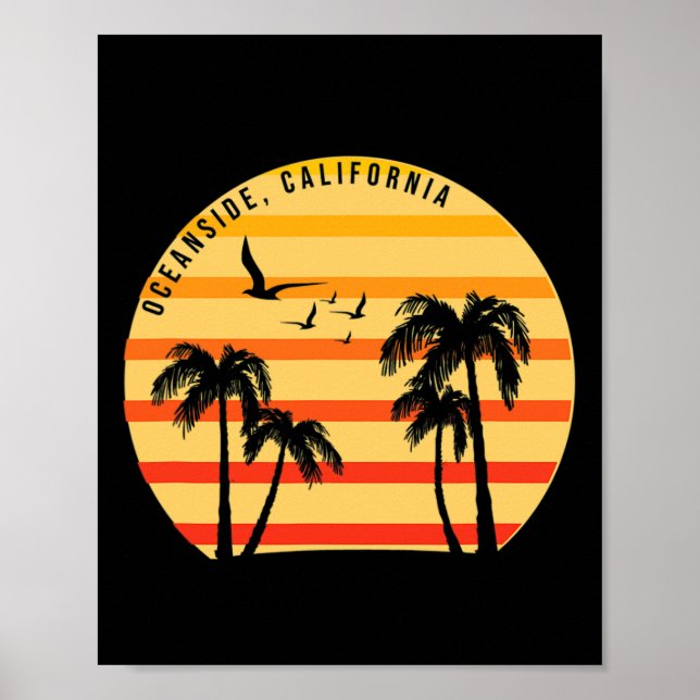 Póster Oceanside Beach California Palms Vacation Surf Sun (Frente)