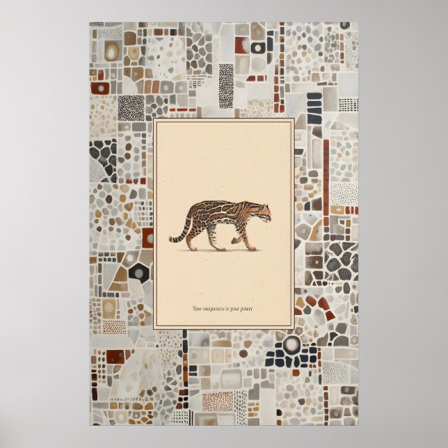 Póster Ocelot Animal Illustration Quote Poster Patterned (Frente)