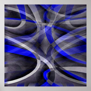 Póster Ochenteros Groovy Azul Real y Gris Línea Arqueada 