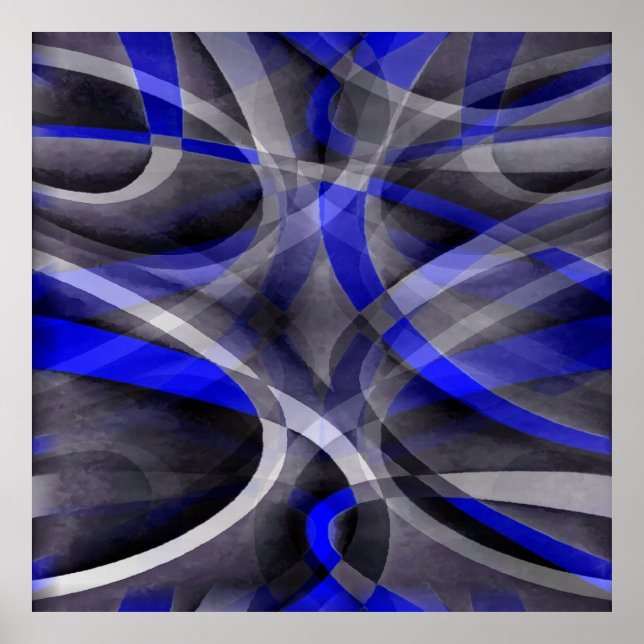 Póster Ochenteros Groovy Azul Real y Gris Línea Arqueada  (Frente)