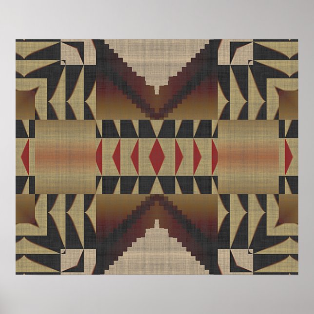 Póster Ochre Brown Khaki Patrón de mosaico tribal de orig (Frente)