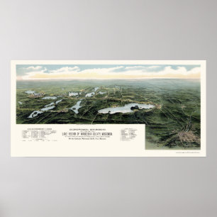 Póster Oconomowoc y Waukesha, WI Panoramic Map - 1890