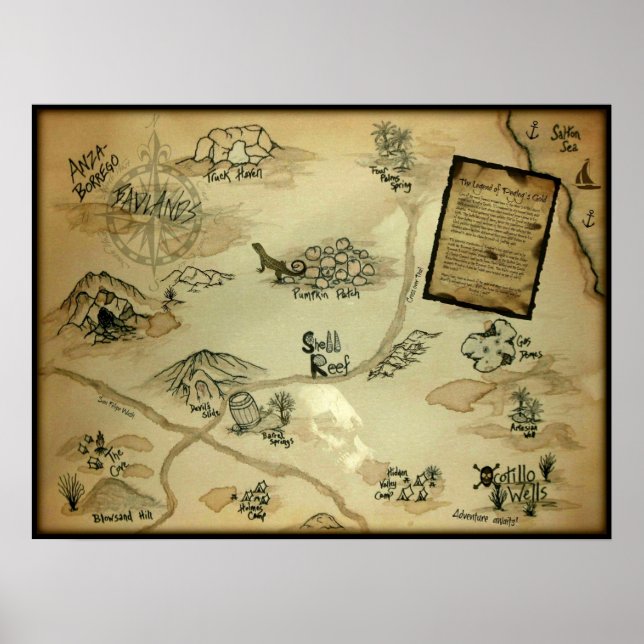 Póster Ocotillo Wells Treasure Map de Southern California (Frente)