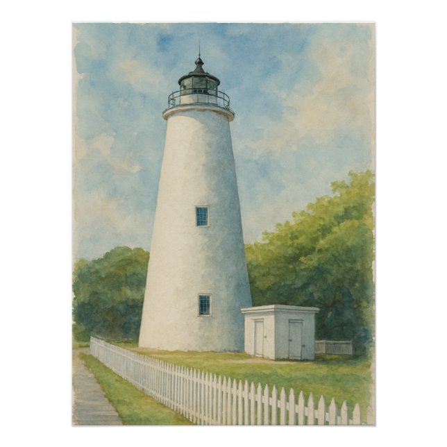 Póster Ocracoke Lighthouse Watercolor (Anverso)