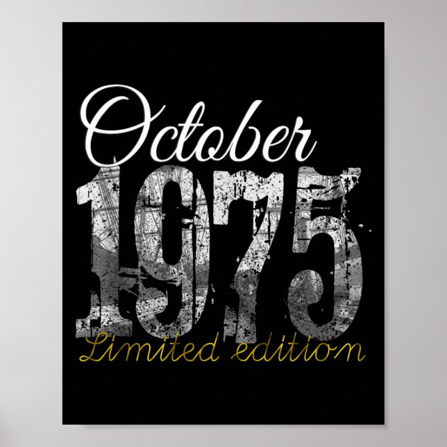 Póster October 1975 Tee 50 Year Old Shirt 1975 50th Birth (Frente)