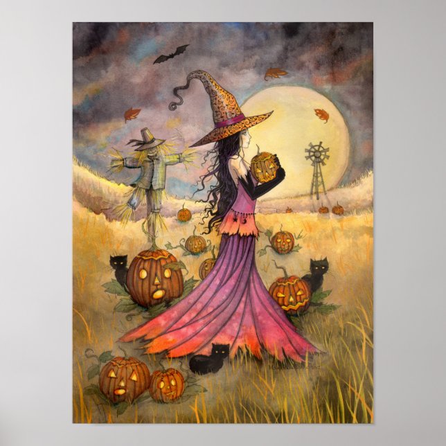 Póster October Fields Witch and Cat Art by Molly Harrison (Frente)