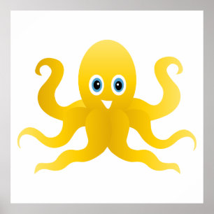 Póster Octopi amarillo divertido