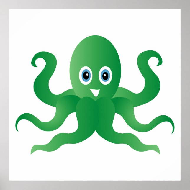 Póster Octopi verde divertido (Frente)