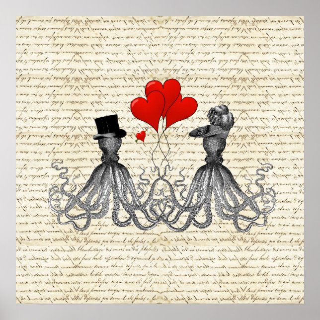 Póster Octopi y corazones de la vendimia (Frente)