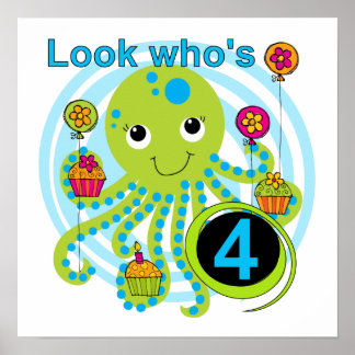 Póster Octopus 4º cumpleaños camisetas y regalos de T