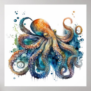 Póster Octopus acuarela