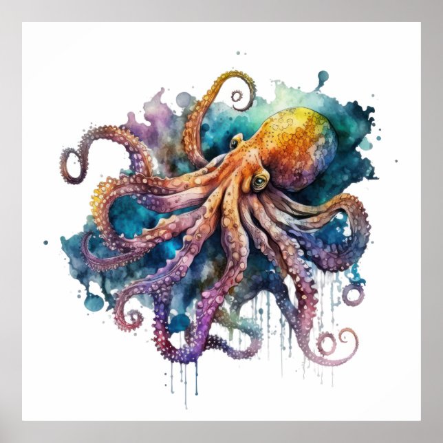 Póster Octopus acuarela (Frente)