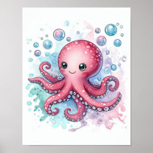Póster Octopus acuarela