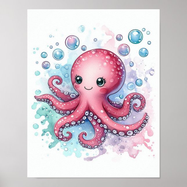 Póster Octopus acuarela (Frente)