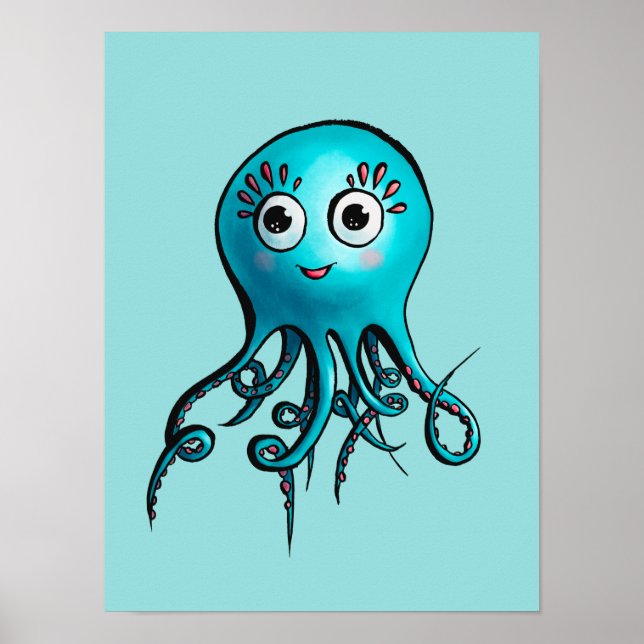 Póster Octopus azul lindo - Niños animales del mar Person (Frente)