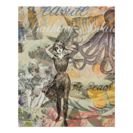 Póster Octopus Beach Antique Coastal Steampunk