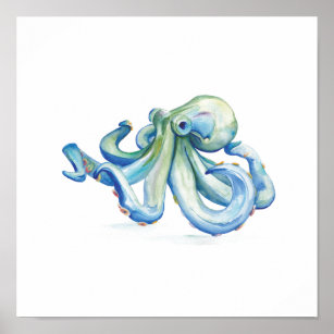 Póster Octopus de color azul