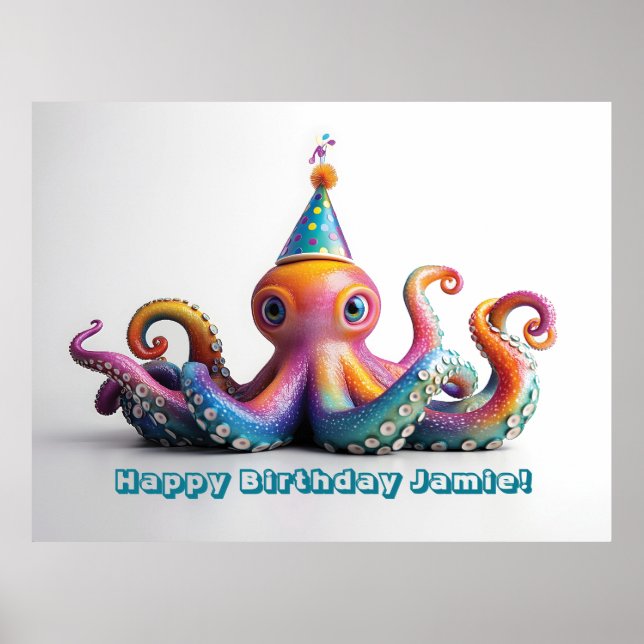 Póster Octopus fiesta - Diseño de cumpleaños lindo (Frente)