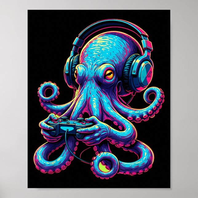 Póster Octopus Gaming Animal Video Games Funny Octopus  (Frente)