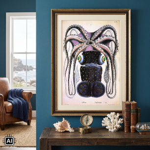 Póster Octopus gigante vintage o calamar, animal marino
