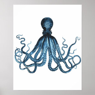 Póster Octopus kraken ocean sea beach nautical coastal