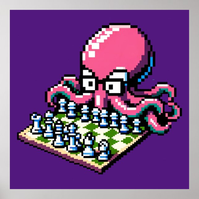 Póster Octopus maestro de ajedrez - Graciosa estrategia d (Frente)