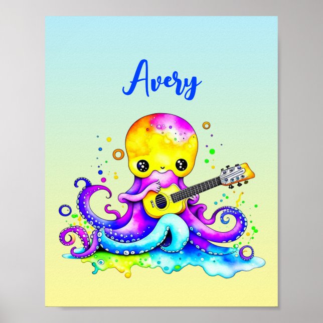 Póster Octopus Personalizado personalizado tocando la gui (Frente)