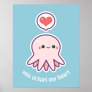 Póster Octopus rosado de Kawaii