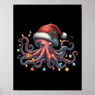 Póster Octopus Santa Navidades enciende el océano Octopus