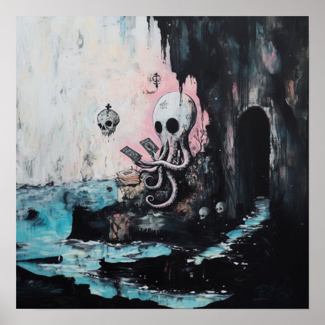 Póster Octopus Skull Tarot Witchy AI Art Matte Value (Frente)