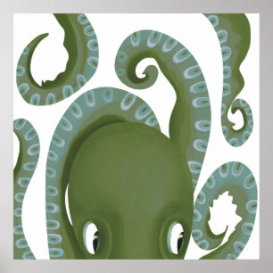 Póster Octopus verde lindo Peek-A-Boo